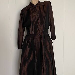 Vintage 1950s Coppery Brown Cocktail Dress Sz M L W 28.5